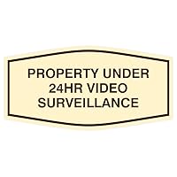 Fancy Property Under 24Hr Video Surveillance Sign | Property Security Sign with Easy Installation | 24/7 Security Monitoring (Ivory/Brown) - Large 1 Pack