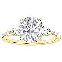 1-6 Carat Round 14K Yellow Gold LAB GROWN Gemstone and LAB GROWN Diamond Engagement Ring (1ct Center, AAAA Heirloom Quality)