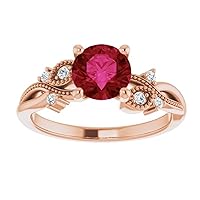 Round Cut Branch 3 CT Ruby Engagement Ring 925 Silver/10K/14K/18K Solid Gold Twig Leaf Genuine Ruby Ring Branch Red Ruby Diamond Ring Woodland Ring July Birthstone