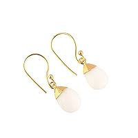 Guntaas Gems Pleasant White Agate Teardrop Shape Faceted Brass Gold Plated Drop & Dangle Earrings For Women Girls