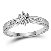 Sterling Silver Womens Round Diamond Solitaire Bridal Wedding Engagement Ring 1/20 Cttw