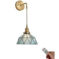 Tiffany Style Wall Sconce Light Battery Operated Dimmable Chandelier Lighting with Remote,Vintage Full Copper Hanging Wall Lamp Fixture Wall Decor for Kitchen Dining Room Living Room Staircase