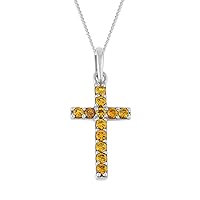Natural Gemstone Necklace Multi Birthstone 925 Sterling Silver Cross Pendant with Chain for Women 18''
