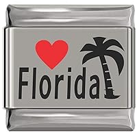 Florida Red Heart Laser Engraved Italian Charm