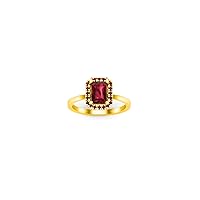 2.00 Ctw Emerald Cut Lab Created Red Ruby Halo Engagement Anniversary Ring 14K Yellow Gold Plated For Womens & Girls
