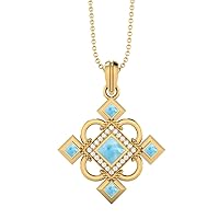 Charming 925 Sterling Silver Statement Pendant Necklace 4MM Square Larimar and accent white cubic zirconia