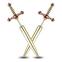 PunkTracker Hypoallergenic Surgical Steel Gothic Sword Earrings for Women Black Cubic Zirconia Punk Dagger Y2K Emo Earrings for Men