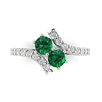 Clara Pucci 2.08 ct Round Cut 2 stone love Solitaire Simulated Emerald Accent Anniversary Promise Engagement ring 18K White Gold