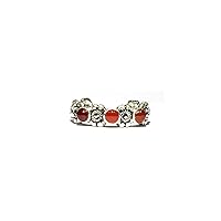 14K White Gold Over 925 Sterling Silver Red ONYX and Marcasite Gemstone Flower Adjustable Toe Ring
