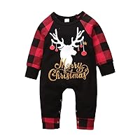 Christmas Boys' Baby Plaid Long Sleeve Elk Print Bodysuit Creeper Warm and Comfortable