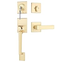Haidms Gold Front Door Handle and Deadbolt Set, Entry Door Handle and Deadbolt Set with Reversible Handle Lever,Front Door Lock Set, Front Door Handles and Locks