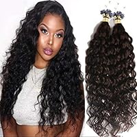 Deep Curly Micro Loop Ring Hair 100% Human Hair Extensions Micro Bead Links Machine Made Brazilian Hair Extensions 100 Strands Brown Natural Color (16inch 100Strands, 1(Jet Black))