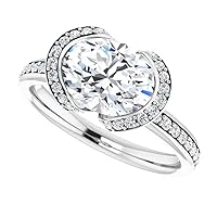 ERAA JEWEL 4 CT Oval Colorless Moissanite Engagement Ring Wedding/Bridal Rings Set, Solitaire Halo Style, Solid Gold Silver Vintage Antique Anniversary Promise Ring Gift for Her