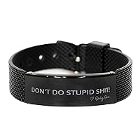 Black Shark Mesh Bracelet Gifts From Only One - Don't Do Stupid Shit Love Only One - Funny Christmas Birthday Gifts For Him Her, Engraved Bracelet