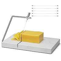 Cheese Slicer Cheese Cutter with 5 Replacement Cutting Wire Heavy Duty Marble Board Cheese Slicer for Block Cheeses, Butter, Sausage, Meats, Cakes, and More - Kitchen Gadget Cheese Slicer Tool - White