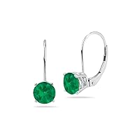 Natural Round Emerald Stud Earrings with Lever Backs in 14K White Gold From 3MM - 5.5MM