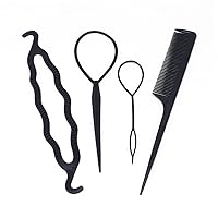 4PCS/Set Professional Hair Styling Tool Hair Braiding Accessories Ponytail Maker Hair Bun Making Kit for All Hair Types, Topsy Tail
