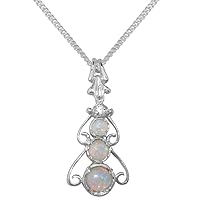LBG 18k White Gold Natural Opal & Diamond Womens Bohemian Pendant & Chain - Choice of Chain lengths