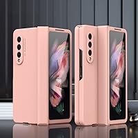 for Samsung Galaxy Z Fold 4 3 5G Hinge Case for Samsung Z Fold 4 3 2 Hinge Case Z Fold3 with Front Screen Glass Film Armor Case,Pink,for Galaxy Z Fold 3