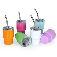 3 oz Mini Tumbler Shot Glass with Straw and Lid Colored Stainless Steel Sublimation Tumblers Double Wall Vacuum Insulated Cups, 6 Pack