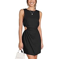 Womens Cut Out Waist Dress Sleeveless Casual Summer Slim Fit Mini Tank Dresses(Black-S)