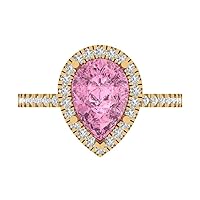 Clara Pucci 2.55 Brilliant Pear Cut Solitaire W/Accent Halo Pink Simulated Diamond Anniversary Promise ring Solid 18K Yellow Gold