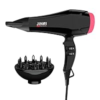 JINRI Professional 1875W AC Motor Negative Ionic Hair Dryer with 2 Speed and 3 Heat Settings Cool Shut Button,Powerful,Lightweight,Blow Dryer JR-052I (Black（Multi）)