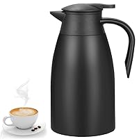 68 Oz Insulated Thermal Coffee Carafe Stainless Steel Double Walled Vacuum Coffee Thermos, Hot Water, Tea, Hot Beverage Dispenser, Keep 24 Hour Heat Retention/12 Hour Cold Retention (Black, 2L)