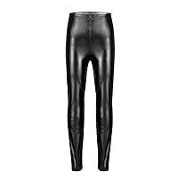 TiaoBug Junior Girls Fashion Faux Leather Leggings Wet Look Shiny Metallic Legging Disco Dance Pants Footless Trousers