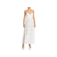 Womens White Lace Zippered Pleated Spaghetti Strap Sweetheart Neckline Midi Evening Fit + Flare Dress 0