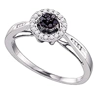 The Diamond Deal 10k White Gold Black Color Enhanced Diamond Flower Cluster Halo Womens Bridal Wedding Engagement Ring 1/5 Cttw