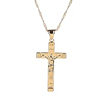 Men Jesus Cross Necklace 18k Real Gold Plated Inri Heart Pendant Jerusalem Cross Jewelry