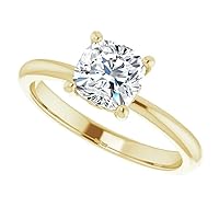 925 Silver, 10K/14K/18K Solid Gold Moissanite Engagement Ring, 1.0 CT Cushion Cut Handmade Solitaire Ring, Diamond Wedding Ring for Women/Her Anniversary Propose Gift, VVS1 Colorless
