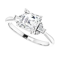 18K Solid White Gold Handmade Engagement Ring 1.50 CT Asscher Cut Moissanite Diamond Solitaire Wedding/Bridal Ring for Woman/Her Gorgeous Ring