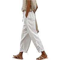 BIRW Womens Linen Pants with Pockets High Waist Comfy White Gauze Pants Casua Lightweight Loose Trousers