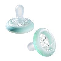 Breast Like Night Pacifier, 0-6 Months, Pack of 2 Pacifiers with Breast-Like Shape and Glow in The Dark Technology