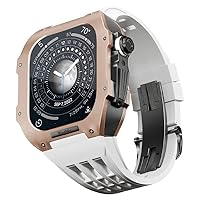 HOUCY Luxuriöses Uhrenarmband, für Apple Watch 6/5/SE/4 Serie, Titan-Gehäuse + Fluorkautschuk-Luxus-Uhrenarmband für iWatch 44 mm, Nachrüst-Set, Uhrenarmband und Gehäuse