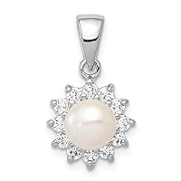 925 Sterling Silver Polished Rhodium Plated Freshwater Cultured Pearl and CZ Cubic Zirconia Simulated Diamond Pendant Necklace Measures 21.5x12mm Wide Jewelry Gifts for Women