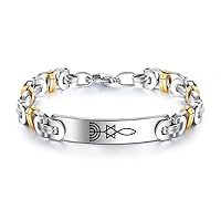 Messianic Jewish Star of David Menorah & Ichthys Protection Symbol Stainless Steel Byzantine Chain Bracelet, Religious Seal of Jerusalem Judaism Bangle Christian Statement of Faith Jewelry, 8.06 Inch