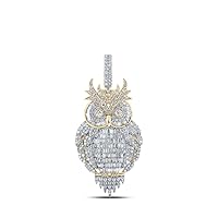 The Diamond Deal 10kt Yellow Gold Mens Baguette Diamond Owl Bird Charm Pendant 3-7/8 Cttw