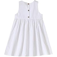 Little Girls Soild Classic Cotton Linen Dress Princess Straps Sleeveless Pockets Sleeveless Soft Casual Party Birthday Dress
