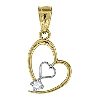 10k Gold Two tone CZ Cubic Zirconia Simulated Diamond Womens Height 17.7mm X Width 10mm Love Heart Charm Pendant Necklace Jewelry for Women