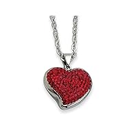 Stainless Steel Polished Fancy Lobster Closure Red Crystal Love Heart Pendant Necklace 22 Inch Measures 18mm Wide Jewelry for Women