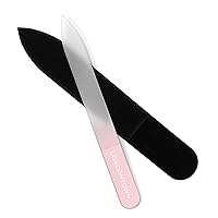 Double-Sided Glass Nail File & Care Tool, Professional Grit Etched Crystal Manicure Accessory with Case Pouch
