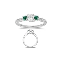 1/2 (0.46-0.55) Cts Diamond & 0.15 Cts AA Natural Emerald Ring in 18K White Gold