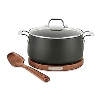 All-Clad HA1 Hard Anodized Nonstick Dutch Oven with Acacia Trivet and Spoon 4 Piece, 6 Quart Induction Oven Broiler Safe 500F, Lid Safe 350F Pots and Pans, Cookware Black