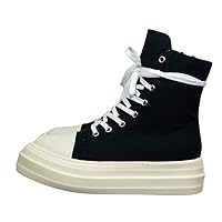 owen seak Women Platform High-TOP Sneakers Canvas Lace Up Zip Casual Boots Height Increasing Black PU Leather Shoes