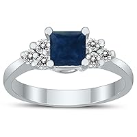 Princess Cut 5X5MM Sapphire and Diamond Duchess Ring in 10K White Gold