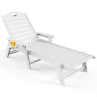 Chaise Lounge Outdoor with 6-Position, Oversized Patio Lounge Chairs with Cup Holder in HDPE, Lounge Chair for Outside Beach Pool, 480LBS, White