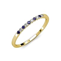 Blue Sapphire Diamond 1/4 ctw 10 Stone Women Wedding Band Stackable 14K Gold